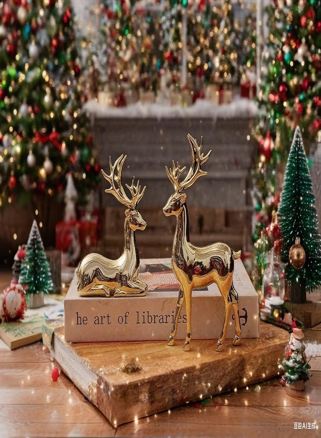 suruim 2Pcs Gold Reindeer Christmas Decor Set - Deer Figurine for Table & Home Decor, Golden Table Decor & Deer Decor (Gold) - Image 5